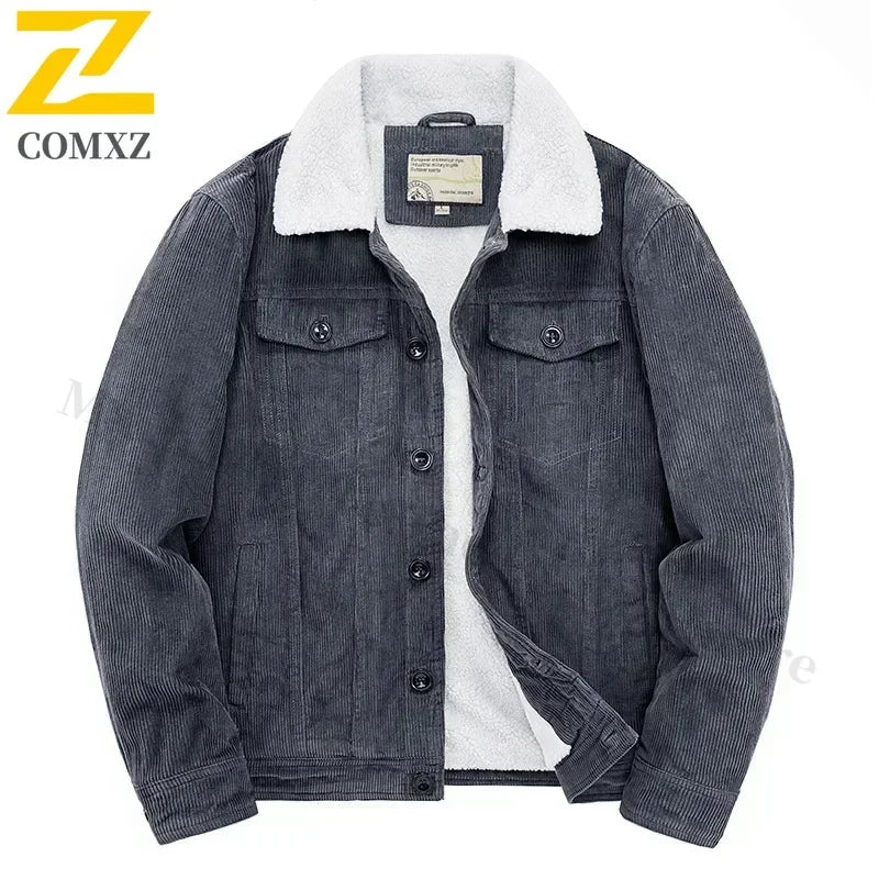 Male Cotton Jackets Padded Warm Loose Parka Coat Corduroy Short Jacket Man Solid Fur Collar Windbreaker Winter Men Fleece Jacket