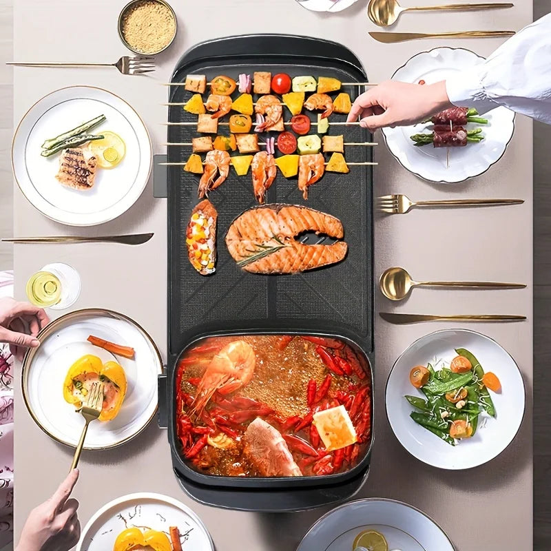 Electric Hot Pot with Grill Indoor Shabu-Hotpot Korean BBQ Grill,Five Speed Adjustment Removable Hotpot Pot Capacity Baking Tray