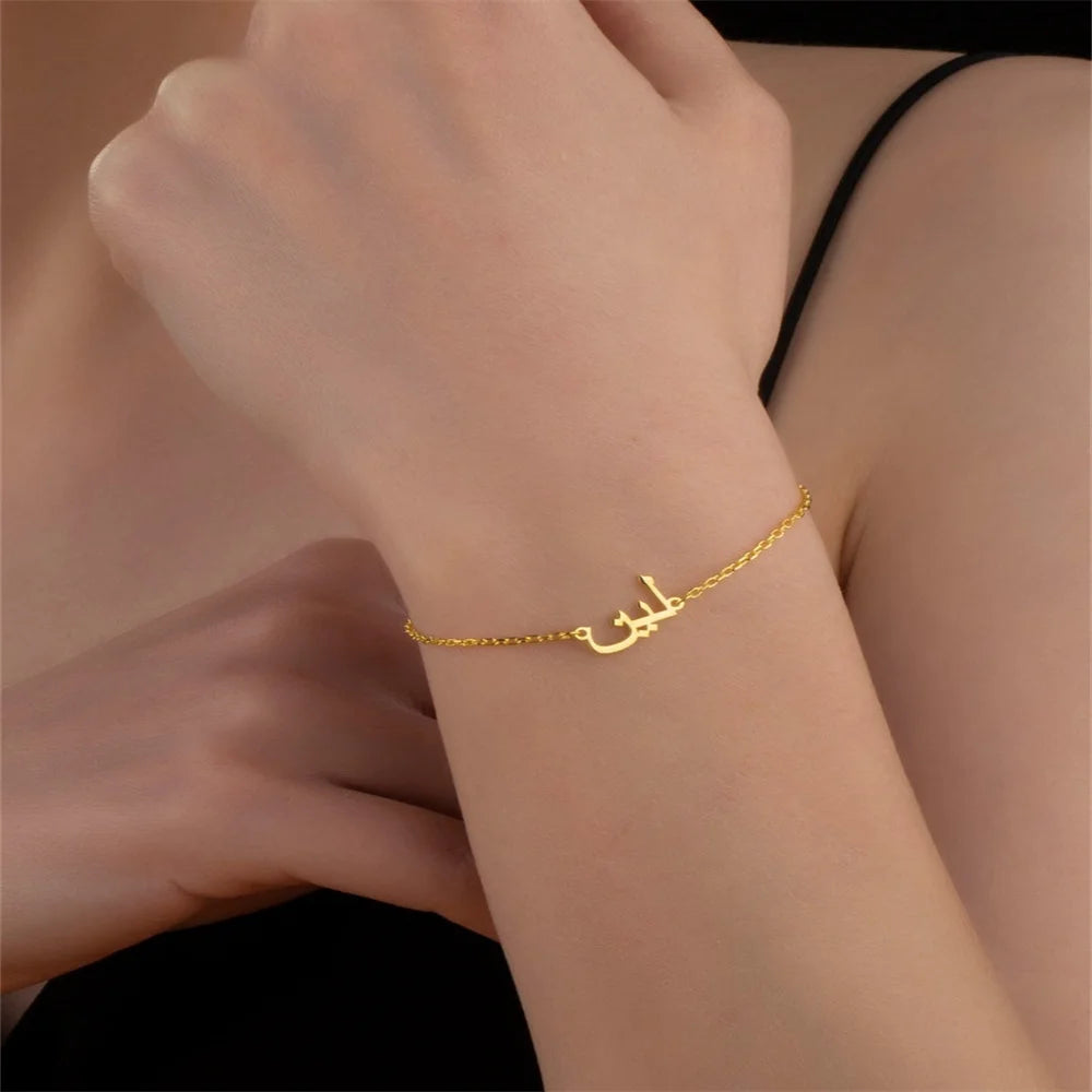 Customized Arabic Name Bracelet for Women Personalised 18k Gold Plated Bracelet Men Stainless Steel Jewelry Christmas Gift أساور