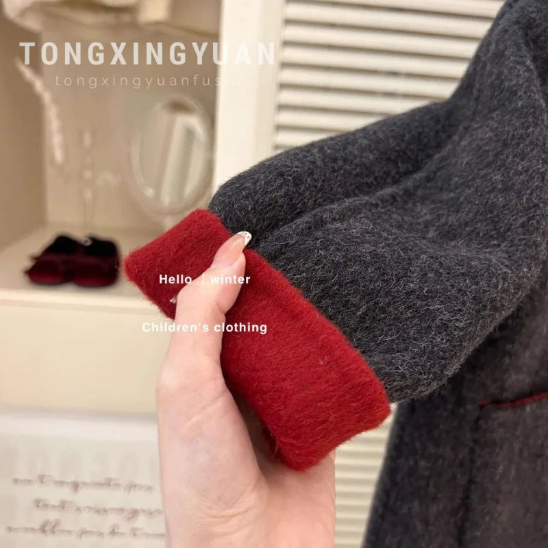 Children's clothing 2023 winter new fashionable double-sided woolen coat children's woolen coat