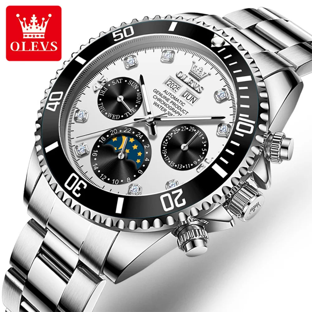 OLEVS 6729 Automatic Watch Man 24 Hour Moon Phase Mechanical Watch For Men Luxury 30M Waterproof Luminous Date Men's Wristwatch