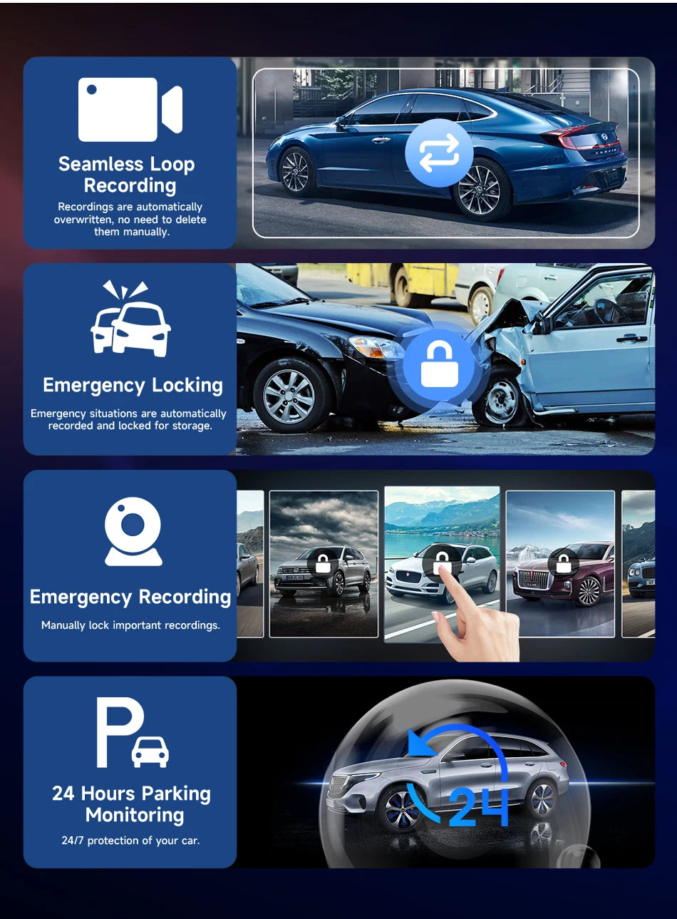 7/10.26"/11 26" Dash Cam 4K Car DVR Wireless Carplay Android Auto Ai Screen 1080P Camera GPS Navigation Video Recorder Bluetooth