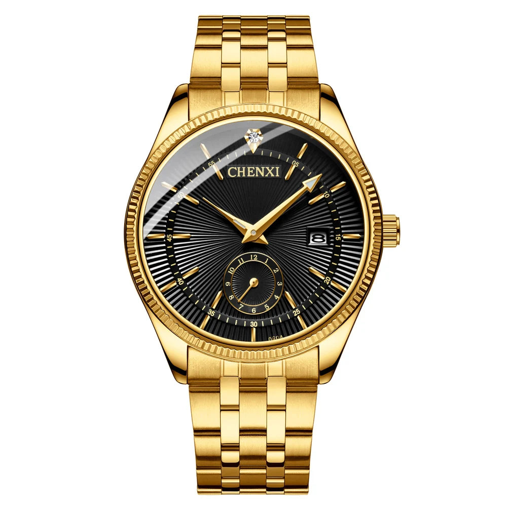 CHENXI Luxury Brand Casual Couple Watch Golden Stainless Steel Quartz Watch for Men's and Women's Waterproof Luminous Wristwatch