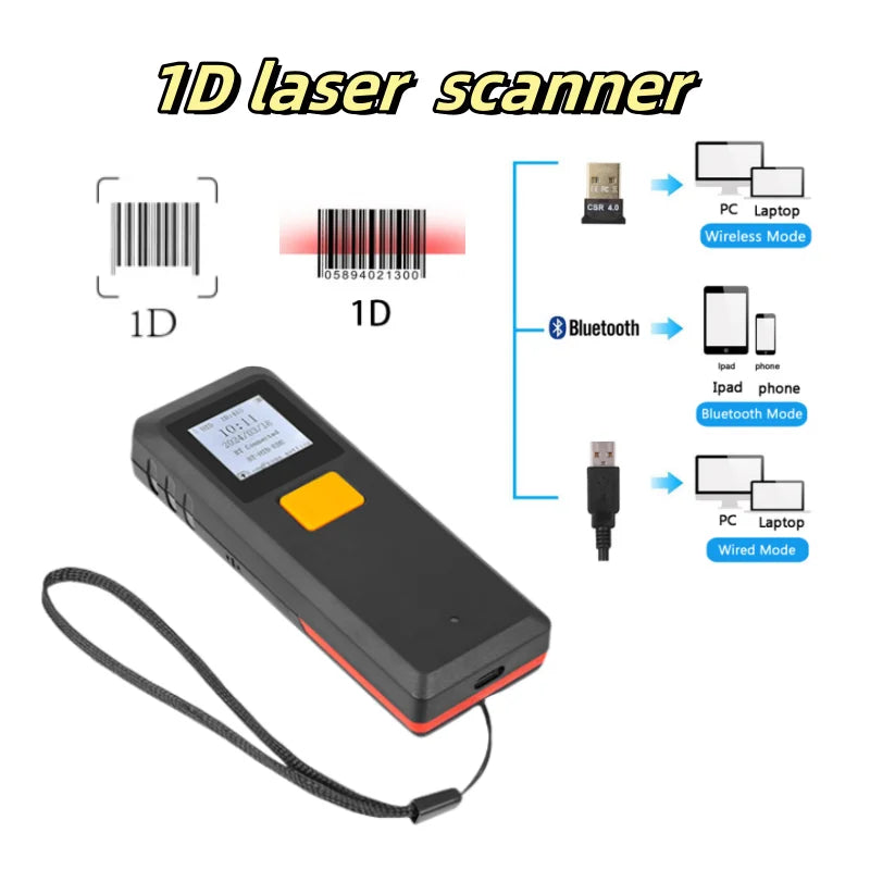 Mini Bluetooth Portable 1D 2D Barcode Scanner with Display Can Store data Easy to Operate connect  Mobile Phone or Laptop