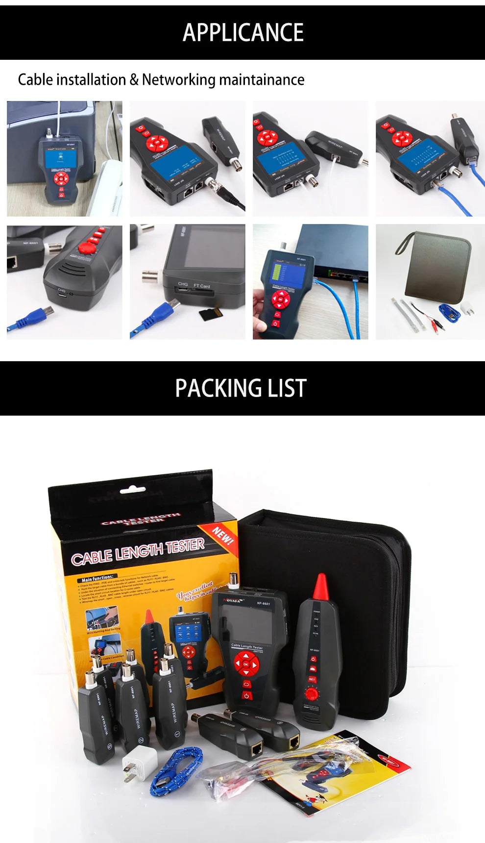 Original Noyafa NF-8601W Multifunction Network Cable Tester RJ45 RJ11 BNC POE PING Crosstalk Test Network Wire Cable Tracker