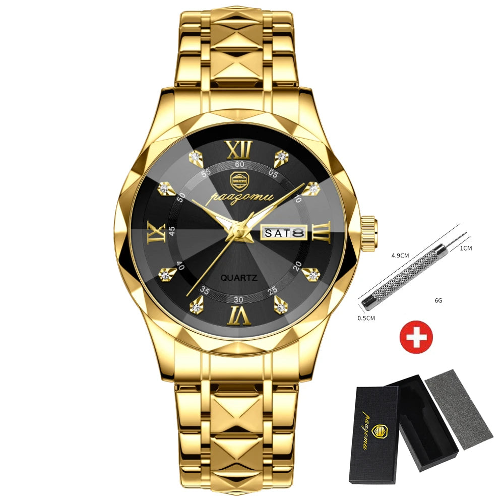 PENGAGAR Top Brand Luxury Man Wristwatch Waterproof Luminous Date Week Men Watches Stainless Steel Quartz Men's Watch Male reloj