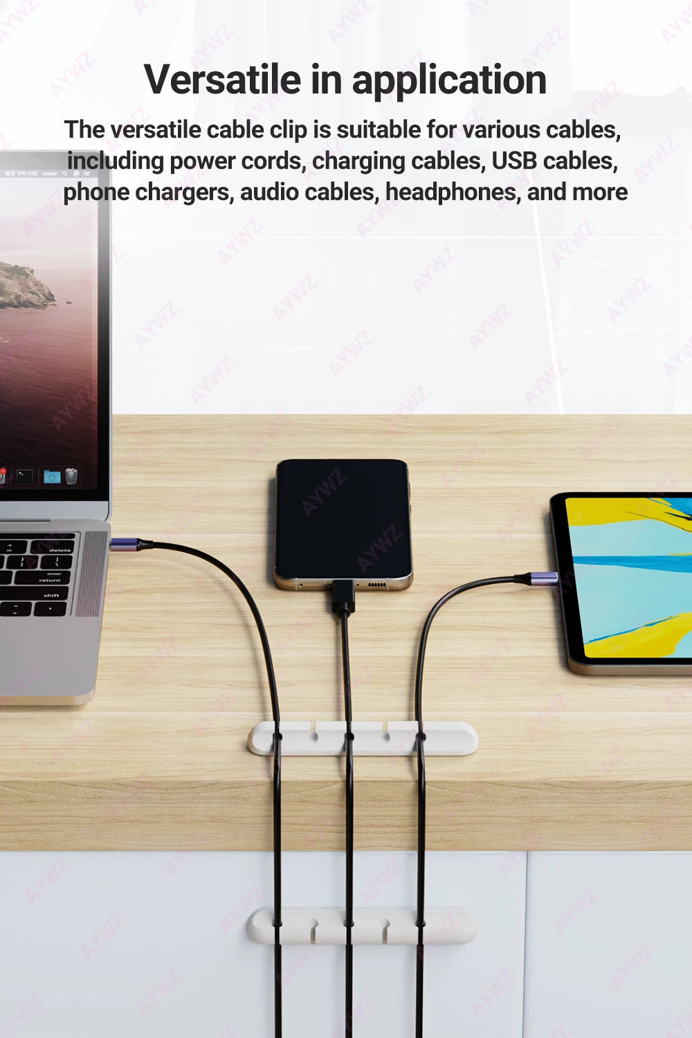 Adhesive Cable Holder Clips Cord Management Wire Organizer for Desktop USB Charging Cable Nightstand Power Cord Mouse Cable 1pc