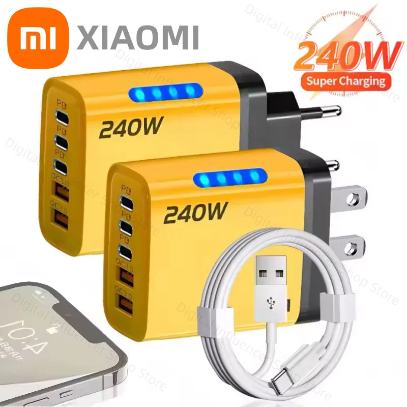 Xiaomi 5 in 1 GaN Desktop Charger 240W Fast Charging Adapter 10A USB To TypeC Cable 3PD 2 USB Charger For IPhone 17 16 15 Pro
