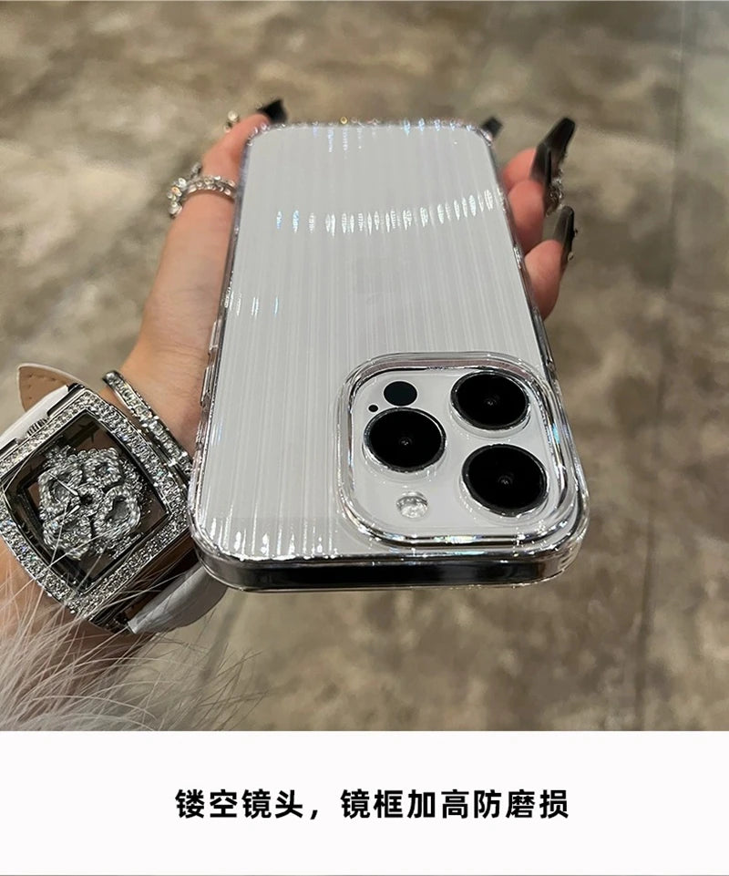 Soft Corrugated Transparent Phone Case For iPhone 11 12 13 14 15 16 Pro Max Plus Shockproof Silicone Clear Bumper Cover