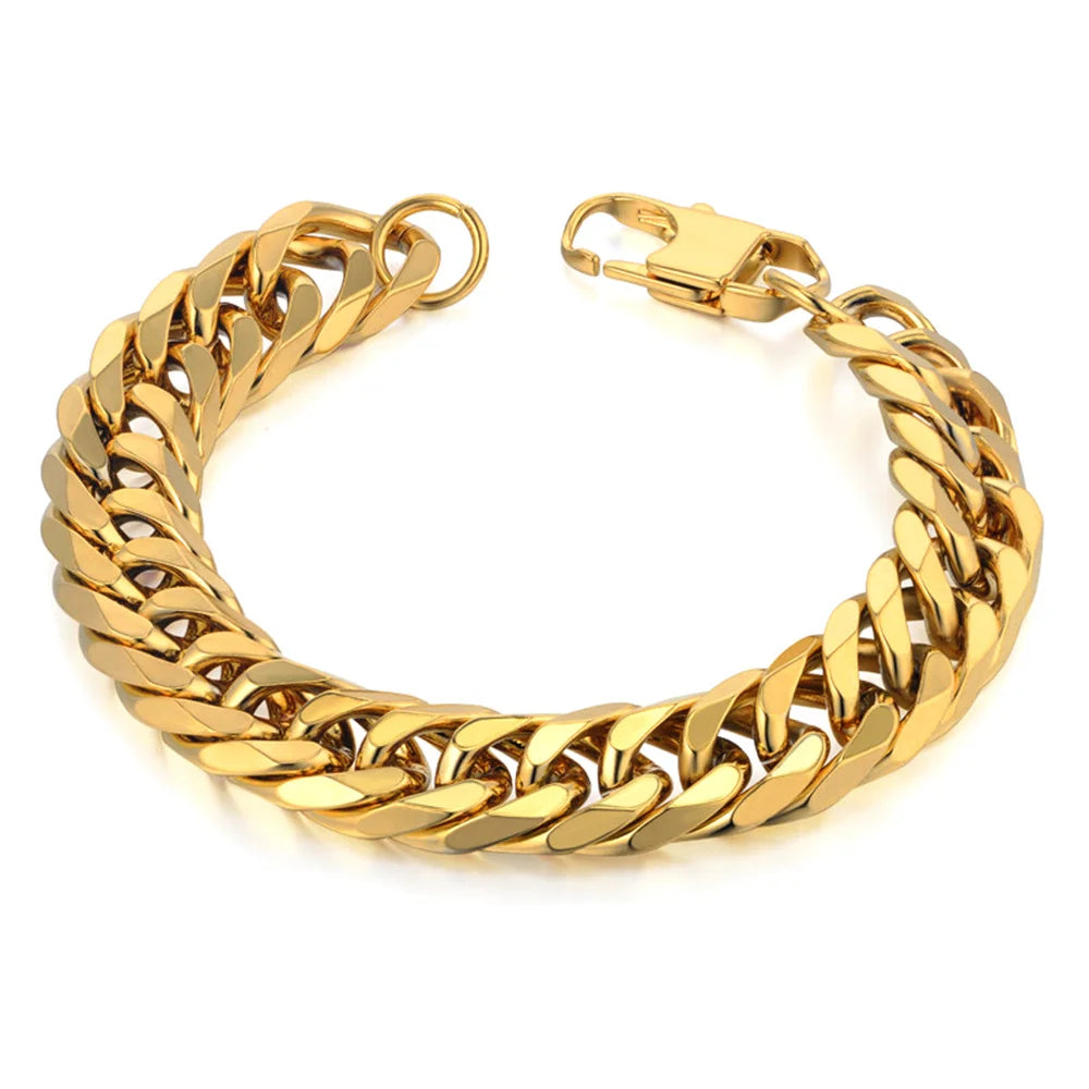 Men's 316L Stainless Steel Male Bracelet Wholesale Gold Silver Color Braclet Chunky Cuban Chain Link Bracelet For Man Jewelry