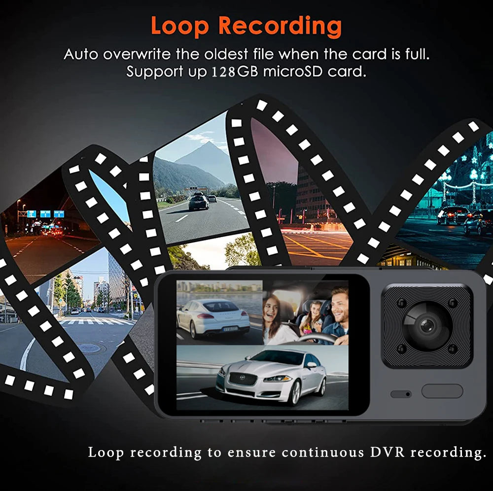 Wifi 3 Camera Car Dvr 3 Channel Dash Cam FHD 1080P Dash Camera Interior Dashcam Video Recorder Black Box 24H Parking Monitoring
