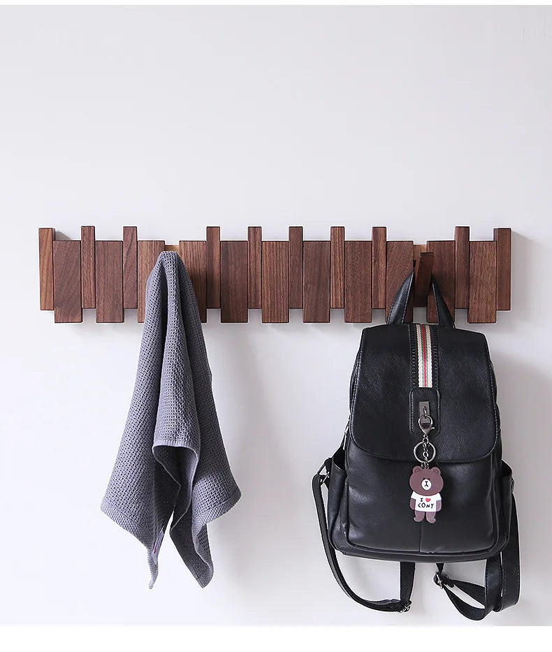 Walnut Coat Racks Wall Hanging Wall Entry Door Porch Hanging Coat Rack Perforated Solid Wood Creative Piano Keys Clothes Hook