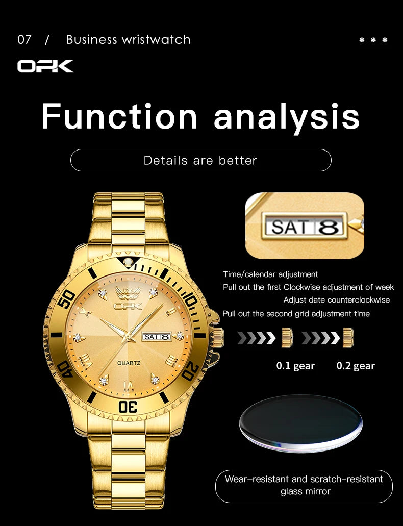 OPK Brand Men's Watches Luxury Gold Wristwatch for Men High-end Waterproof Original Watch 8171