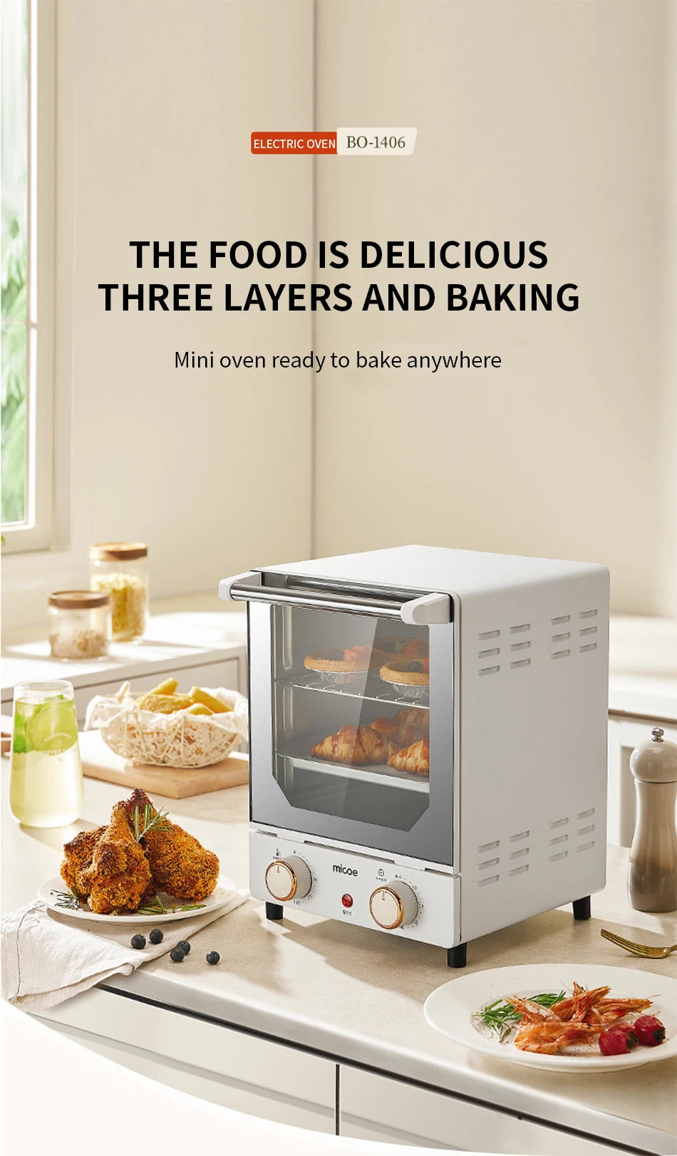 Household electric oven desktop mini large capacity multifunctional baking bread barbecue machine precise temperature control