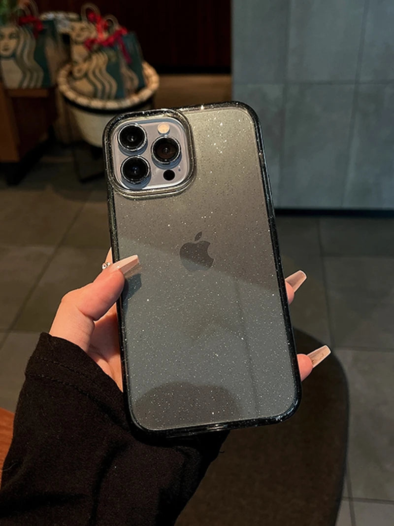 Luxury Bling Glitter Clear Phone Case for iPhone 16 15 14 13 12 11 Pro Max Plus Mini Silicone Soft Transparent Bumper Cover