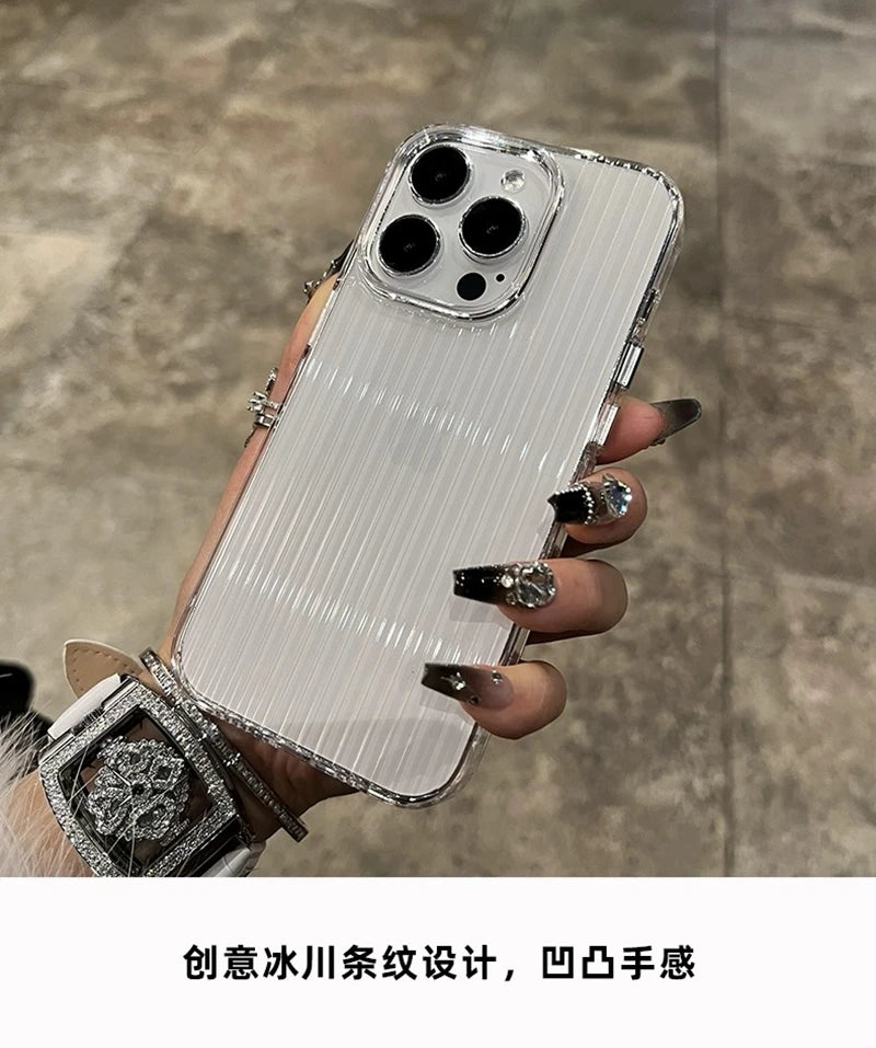 Soft Corrugated Transparent Phone Case For iPhone 11 12 13 14 15 16 Pro Max Plus Shockproof Silicone Clear Bumper Cover