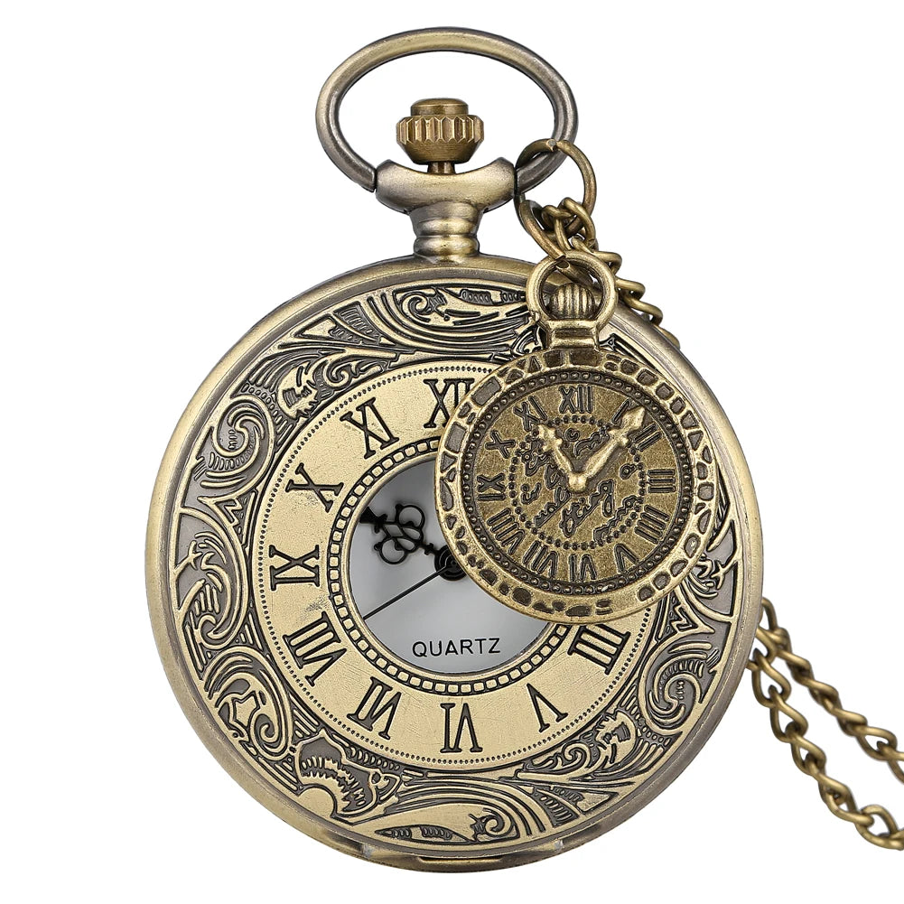 Vintage Charm Black Unisex Fashion Roman Number Quartz Steampunk Pocket Watch Women Man Necklace Pendant with Chain Gifts P427