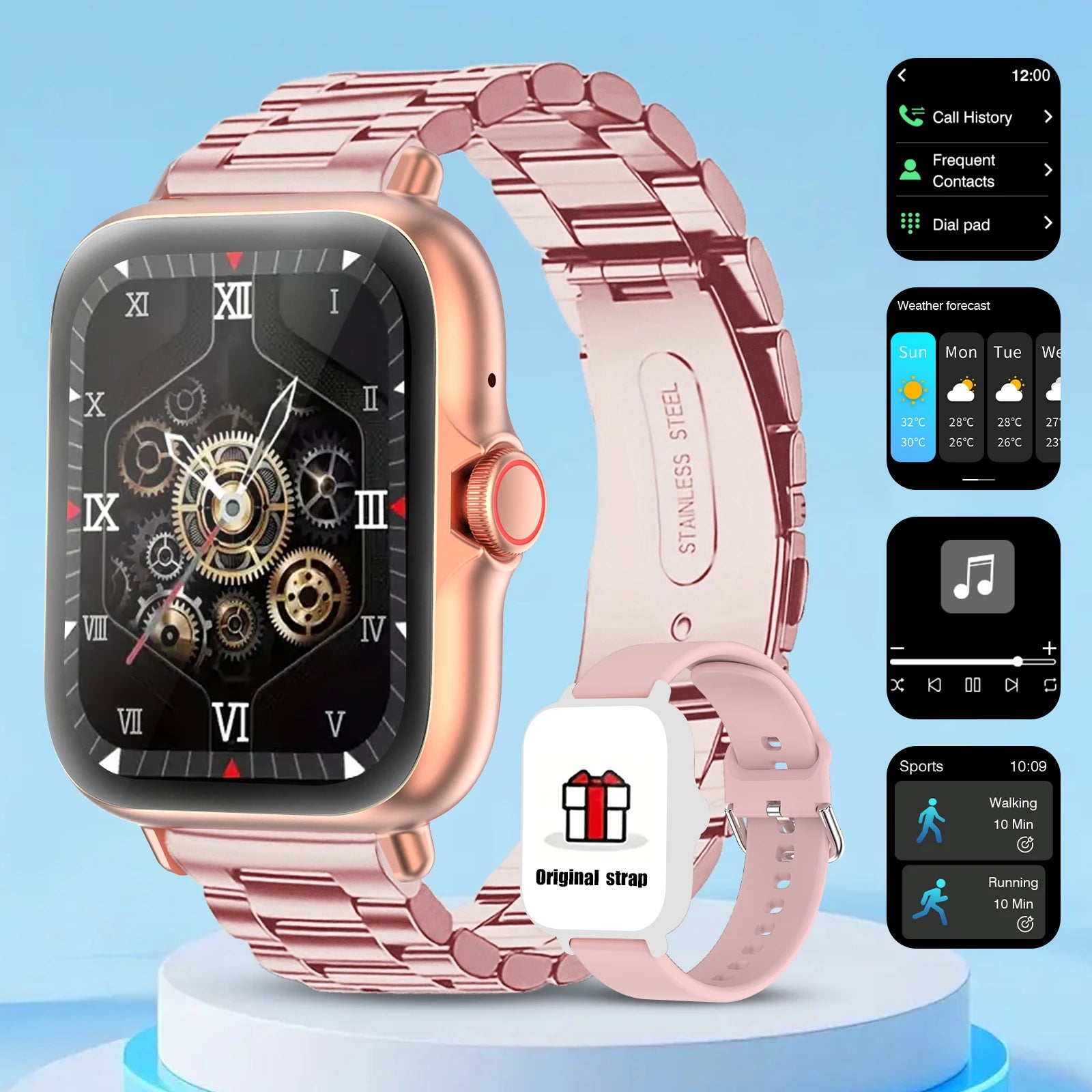 Smart watch with full touch screen, call, message reminder, music control and other functions, compatible with iPhone/android mo