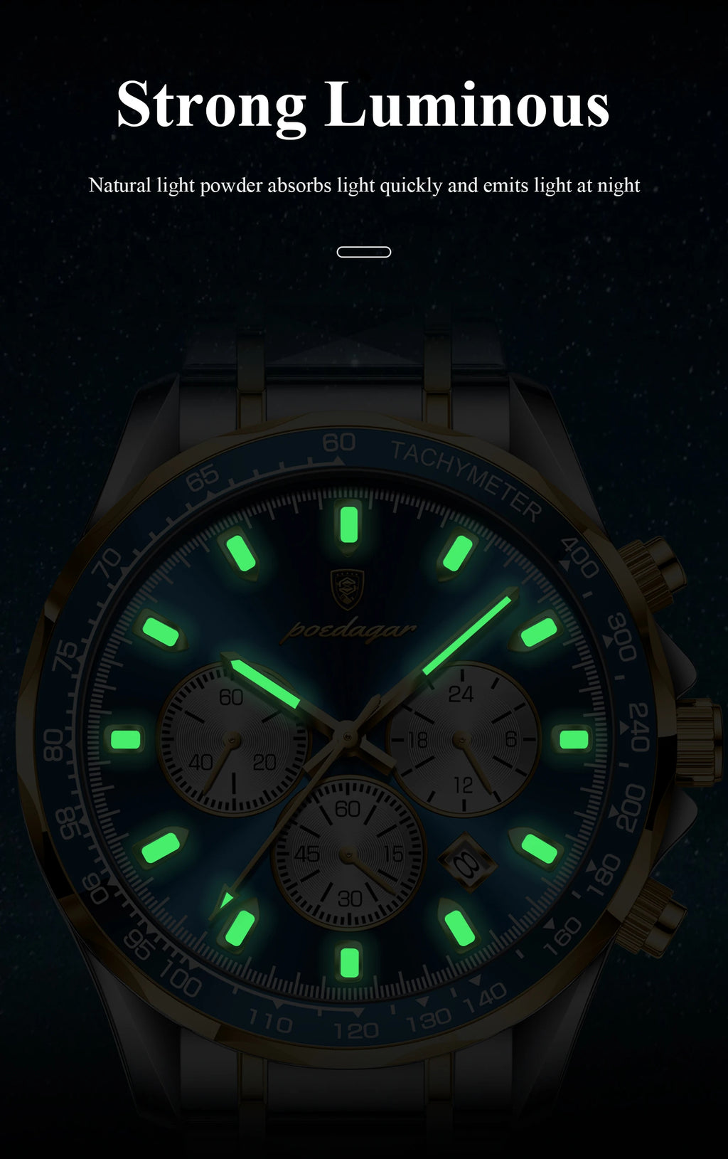 POEDAGAR Luxury Men's Watches Waterproof Luminous Date Chronograph Watch For Man Stainless Steel Fashion Sports Quartz Men Watch