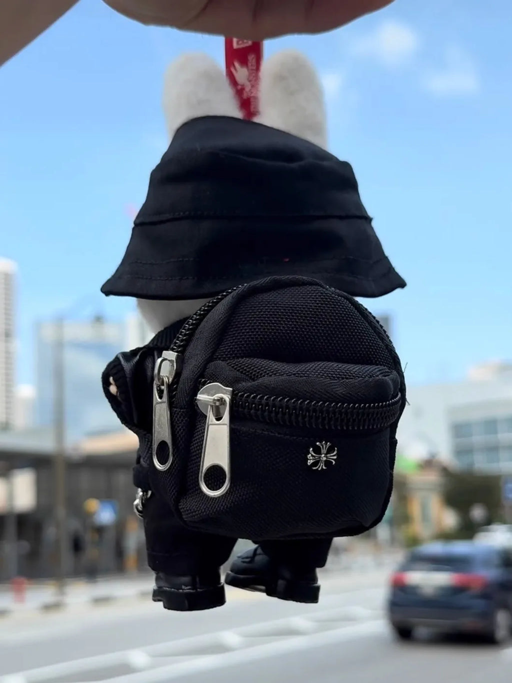 Clothes only] Labubwa clothes, black trendy cool leather jacket set, cute first, second and third generation clothes, hats, back