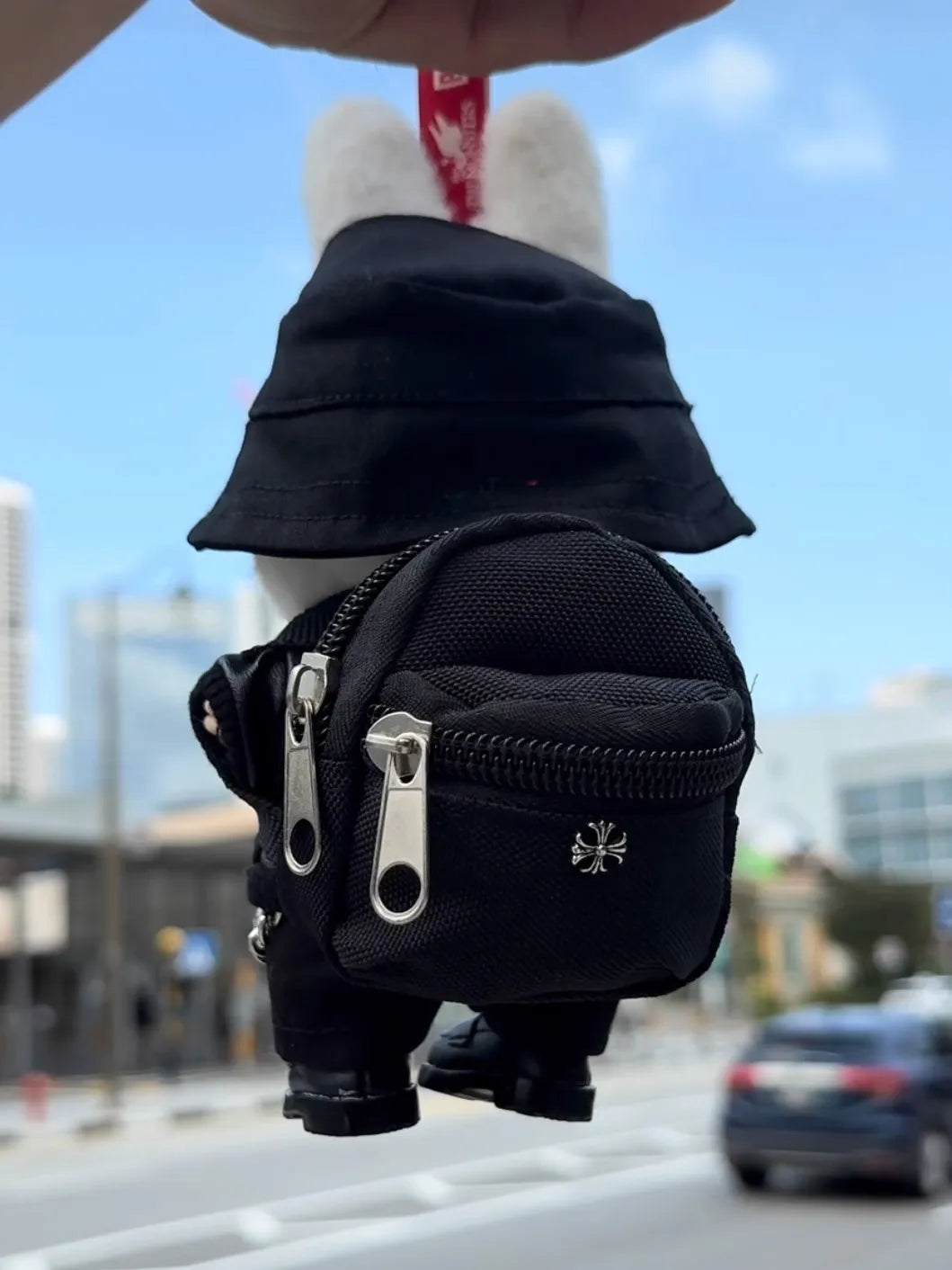 Clothes only] Labubwa clothes, black trendy cool leather jacket set, cute first, second and third generation clothes, hats, back