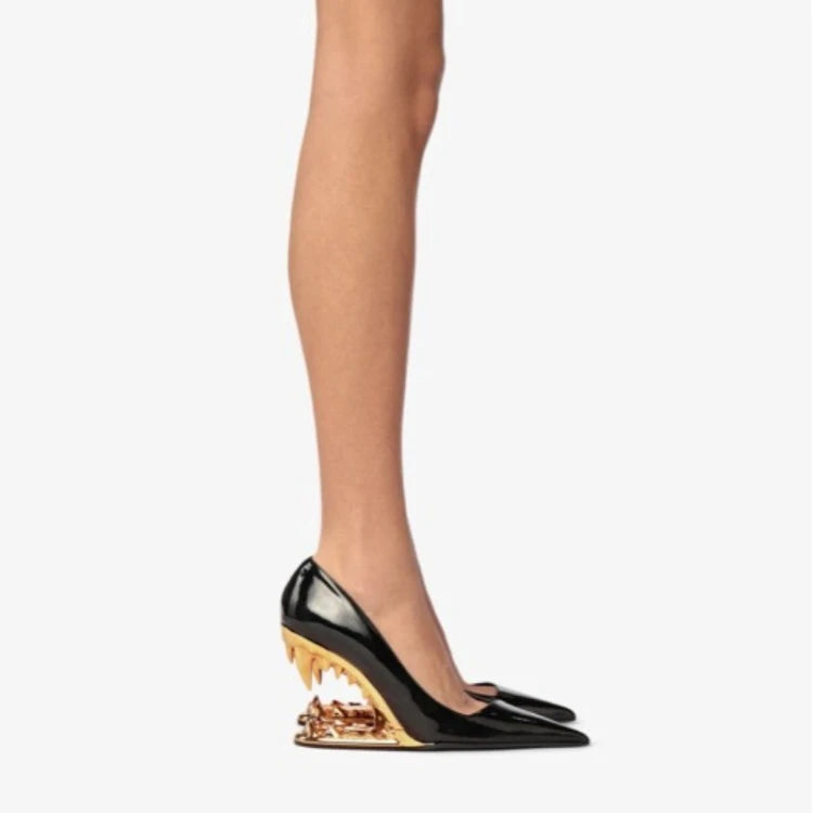 New Fashion Silver Gold Tiger Teeth Shaped High Heels Shose European American Runway Styles Banquet Wedding Bride Single Shoes