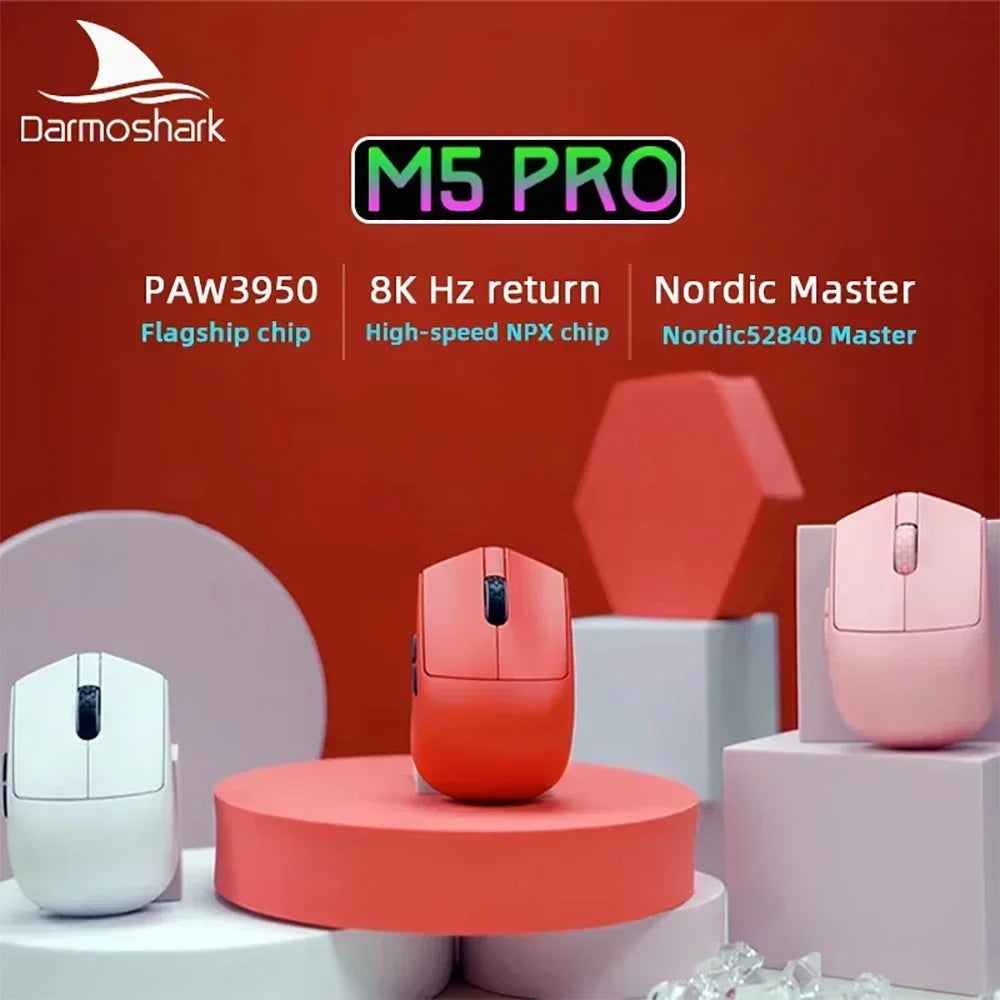 Darmoshark  M5 Pro Wireless Mouse PAW3950 8K Bluetooth Tri-Mode Connection Gaming Macro Mouse 30000DPI N52840 38g Lightweight