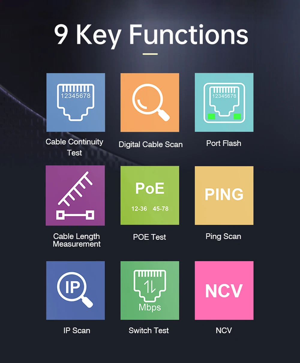 NOYAFA NF-8506 Network Cable Tester Multifunction Cable Tracker Support PING test/IP scan/Poe Measure Length Wiremap Tester
