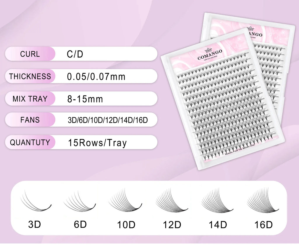 CoMango Wispy Pointy Base Premade Russian Volume Fans 3D 6D 10D 12D 14D 16D Lashes Extension 300 Fans False Mink Eyelashes