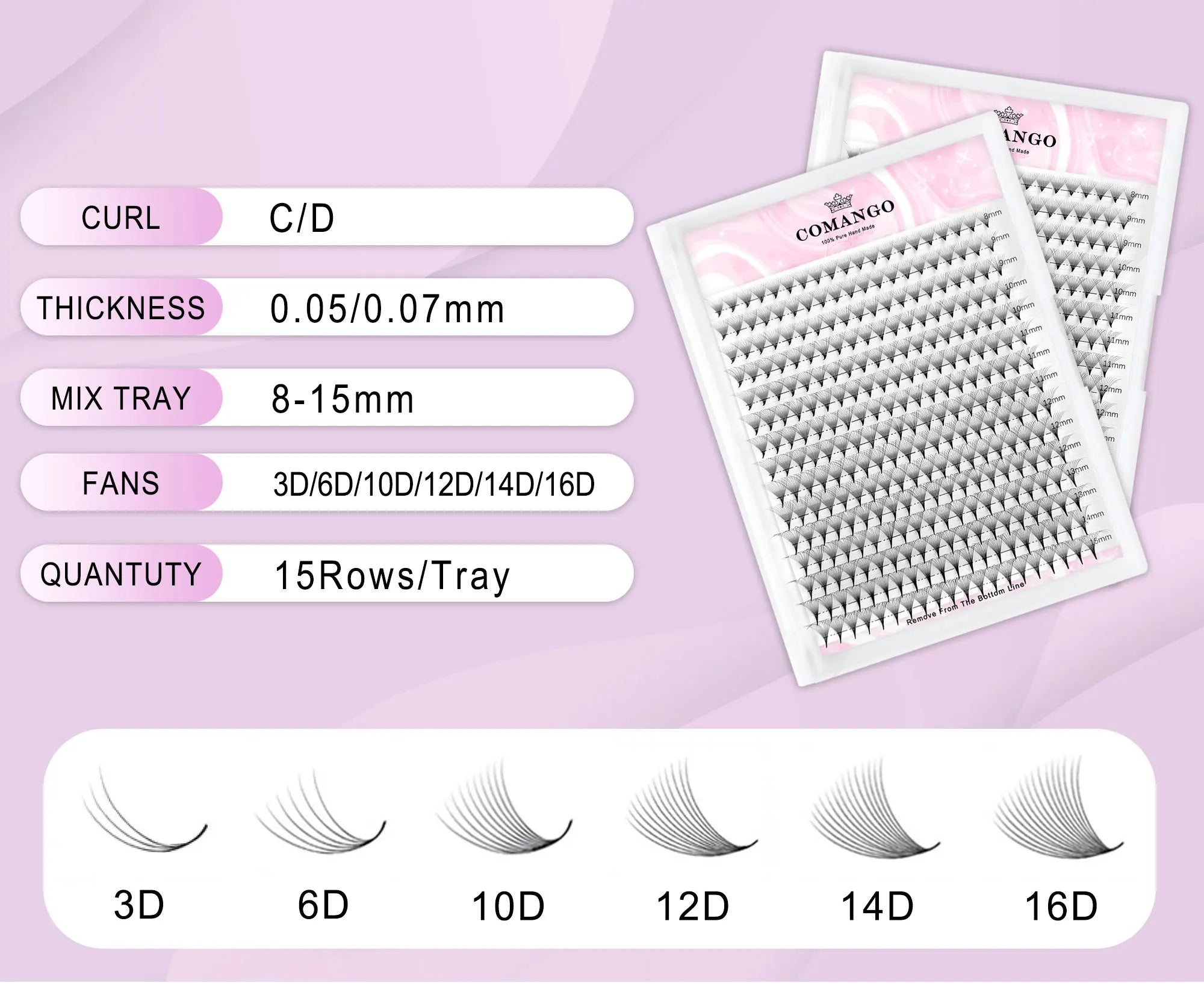 CoMango Wispy Pointy Base Premade Russian Volume Fans 3D 6D 10D 12D 14D 16D Lashes Extension 300 Fans False Mink Eyelashes