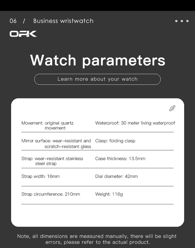 OPK Brand Men's Watches Luxury Gold Wristwatch for Men High-end Waterproof Original Watch 8171