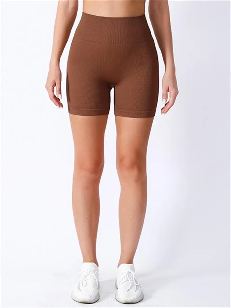 High-waisted Yoga Pant For Women, Designed To Lift And Shape, Tight-fitting With Solid Color And Ribbed Texture, Sports  Shorts