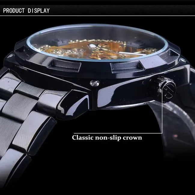 Forsining Square Gold Skeleton Automatic Men Watch Engraved Movement Luminous Hands Mechanical Watches Luxury Stainless Steel