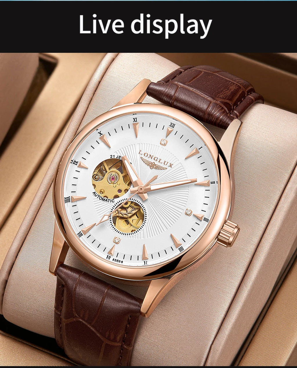 LONGLUX automatic watch elegant style wholesale mechanical wristwatches skeleton rome waterproof  mens watch men gift