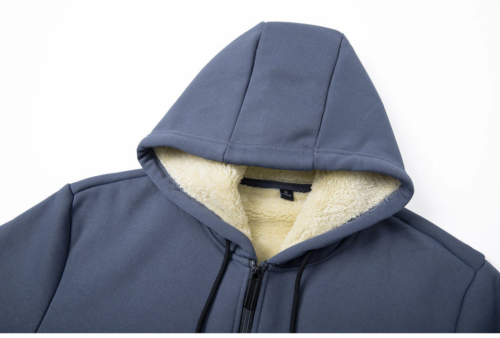 Winter Lambswool Coats Thicken Warm Jackets Long Sleeve Zipper Hoodies Casual Sports Fleece Black Coat Hooded Men Outdoor Jacket