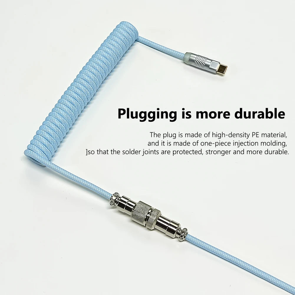 Type-c To USB Aviation Connector 2 in 1 Coiled Aviator Data Cable Rgb Colorful Lights Air Plug Connector for Mechanical Keyboard