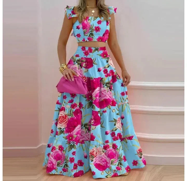 Skirt Sets Womans Clothing Streetwear New Spring/Summer Elegant Sexy Collage Sleeveless Top and Longuette Suits for Female