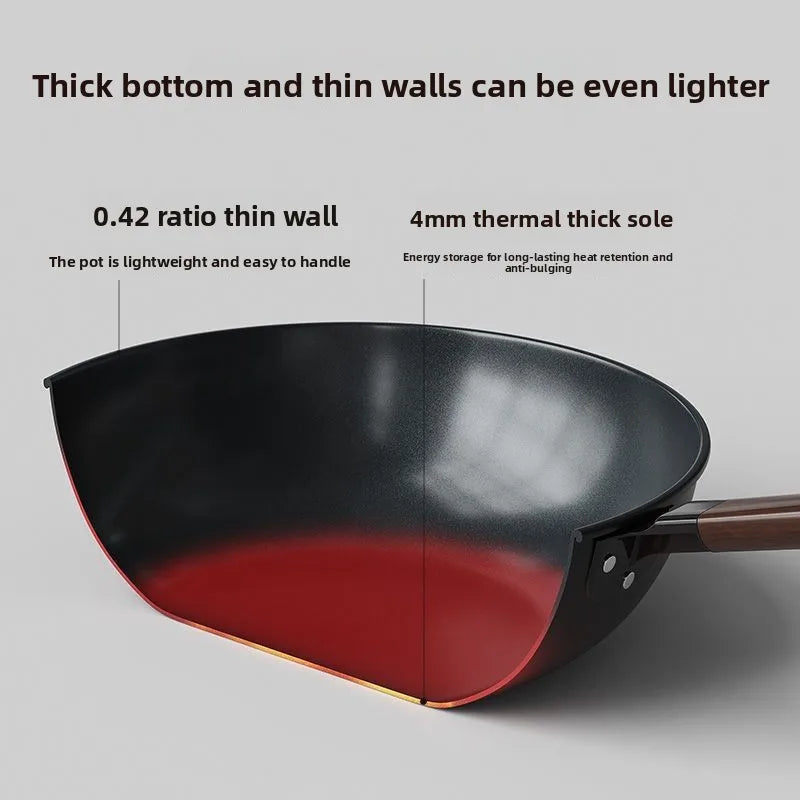 Iron pot without coating, flat bottomed pot already cooked, household induction cooker, gas stove, universal non stick pot