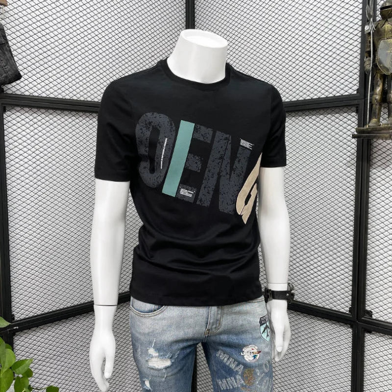 Clothing T Shirt For Men Wholesale Alphabet Man Tee Shirts Graphic Cotton Slim Fit Watercolor Streetwear Kpop Music Xl S Top