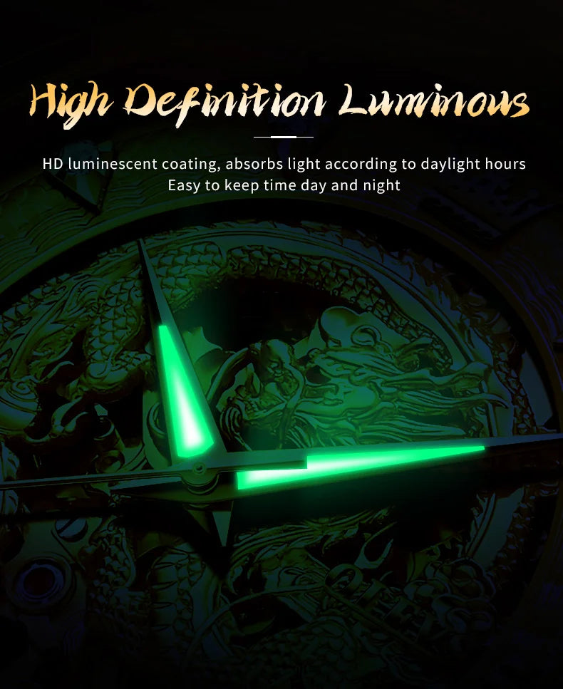 OLEVS Japan Automatic Mechanical Men's Watches High-end Luxury Brand Original Stainless Steel Hollowed Dragon Watch for Men 7027