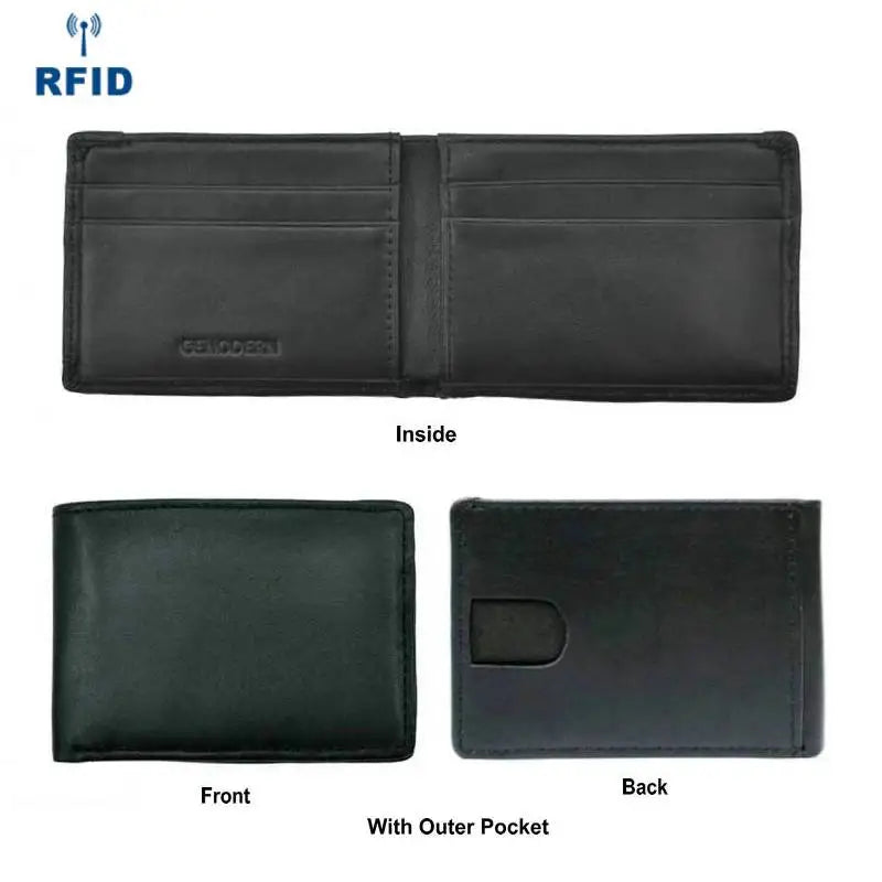 GENODERN RFID Genuine Leather Small Mini Wallet for Men Short Ultra-thin Male Purse Man Compact Wallets Dollar Price Purses