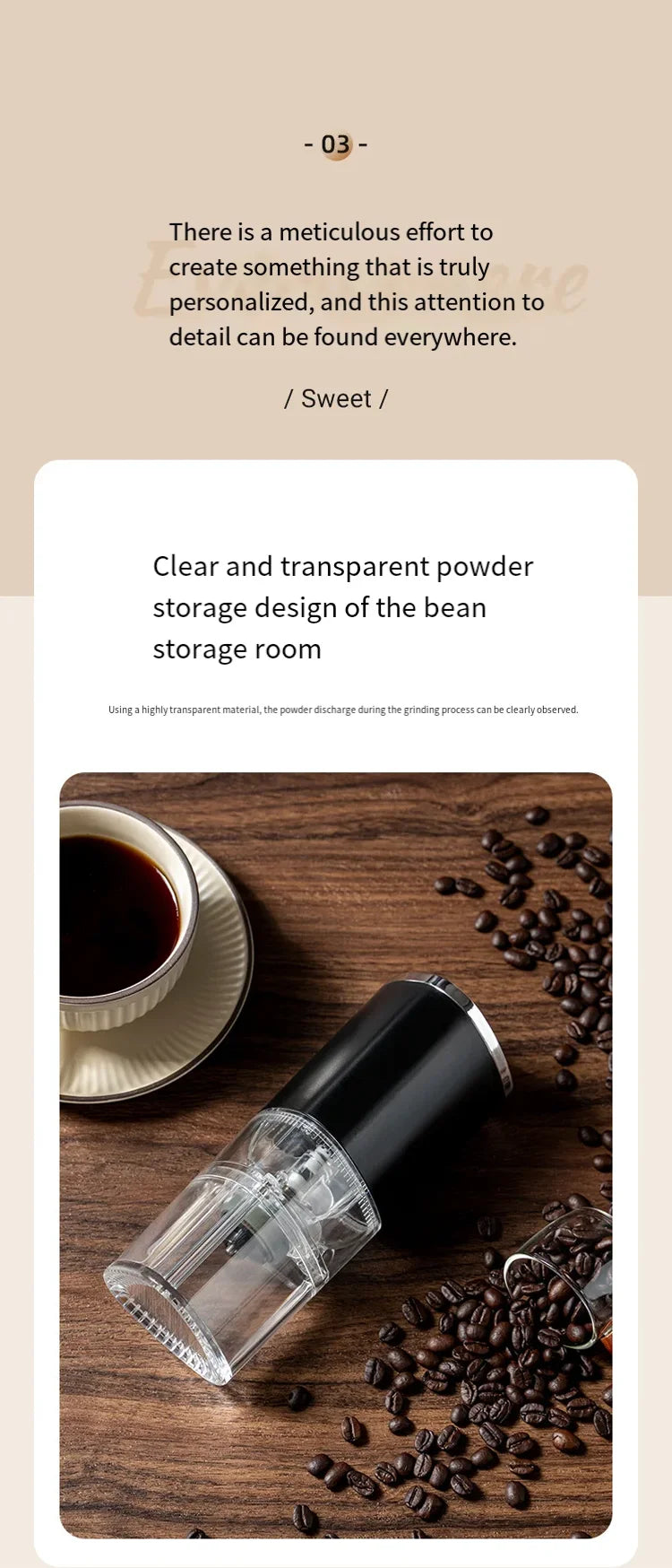 Household Coffee Bean Grinder Kitchen Small Grinder Induction Self-Stop Strong Power Grinding Fine Portable Small Grinder