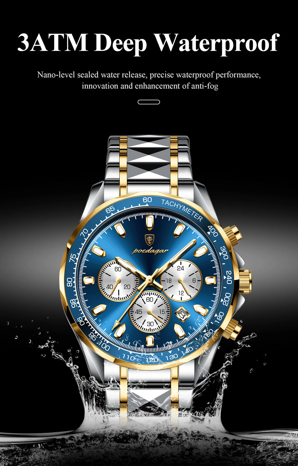 POEDAGAR Luxury Men's Watches Waterproof Luminous Date Chronograph Watch For Man Stainless Steel Fashion Sports Quartz Men Watch