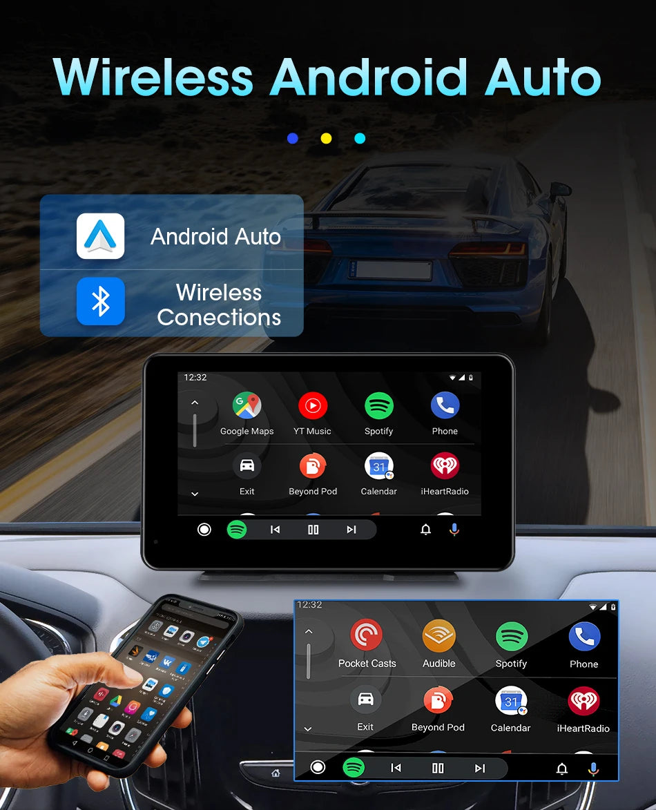 Vtopek 8.1 Inch 2.5K Dash Cam Wireless Carplay Android Auto Car DVR WiFi GPS Navigation Rearview Camera Dashboard Video Recorder