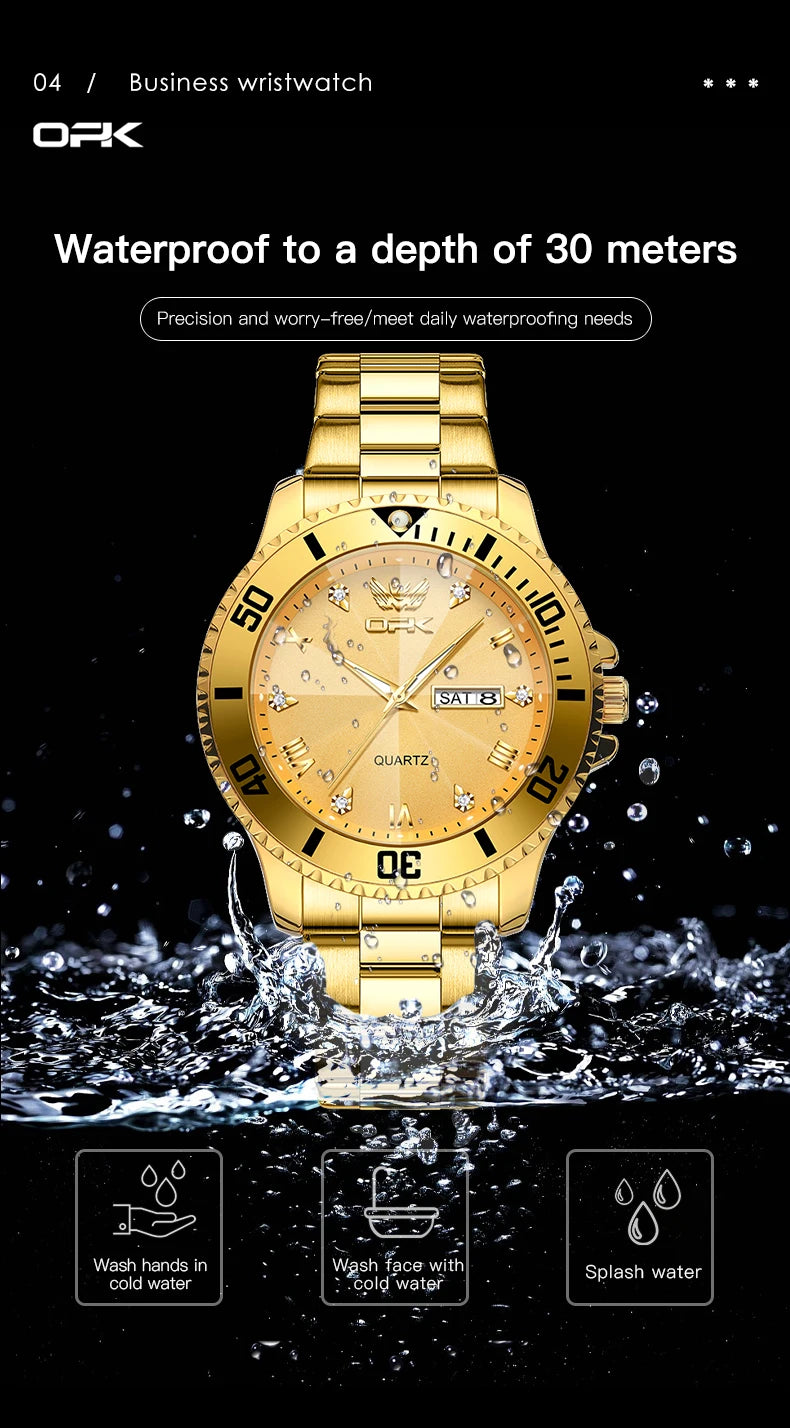 OPK Brand Men's Watches Luxury Gold Wristwatch for Men High-end Waterproof Original Watch 8171
