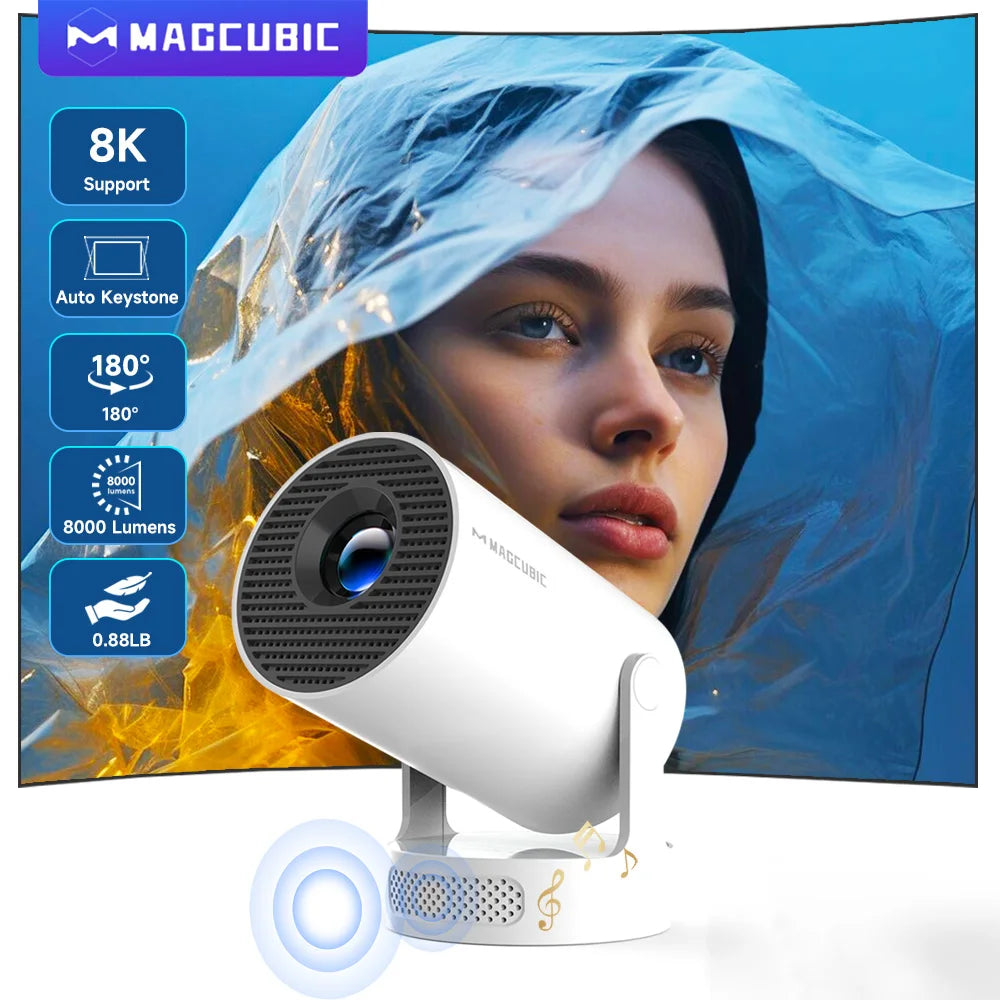 Magcubic 8K HY300 Pro + Projector Built in 5W Speaker 1280*720P Android 14 8000 Lumens Wifi6 BT5.4 Outdoor Portable Projector