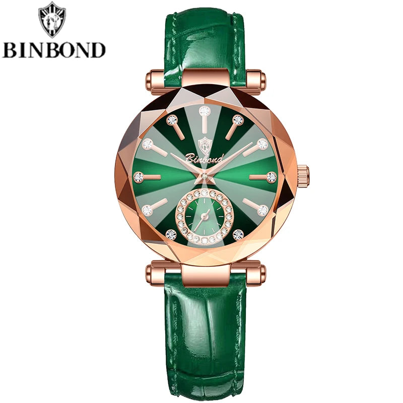 BINBOND Fashion Elegant Women Quartz Watches Original Heart Of The Ocean Design Waterproof Luminous Diamond Lady Casual Watches