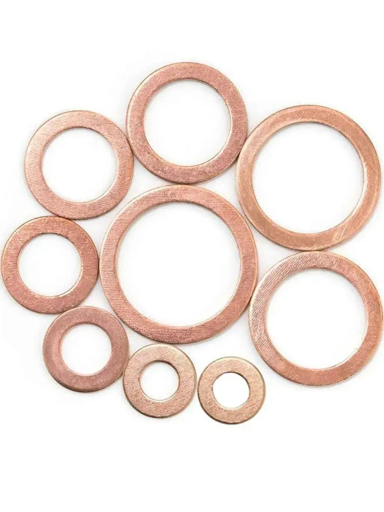Copper Washer Gasket Nut And Bolt Set - Flat Ring Seal Assortment Kit with Box for Sump Plugs - M8/M10/M12/M14