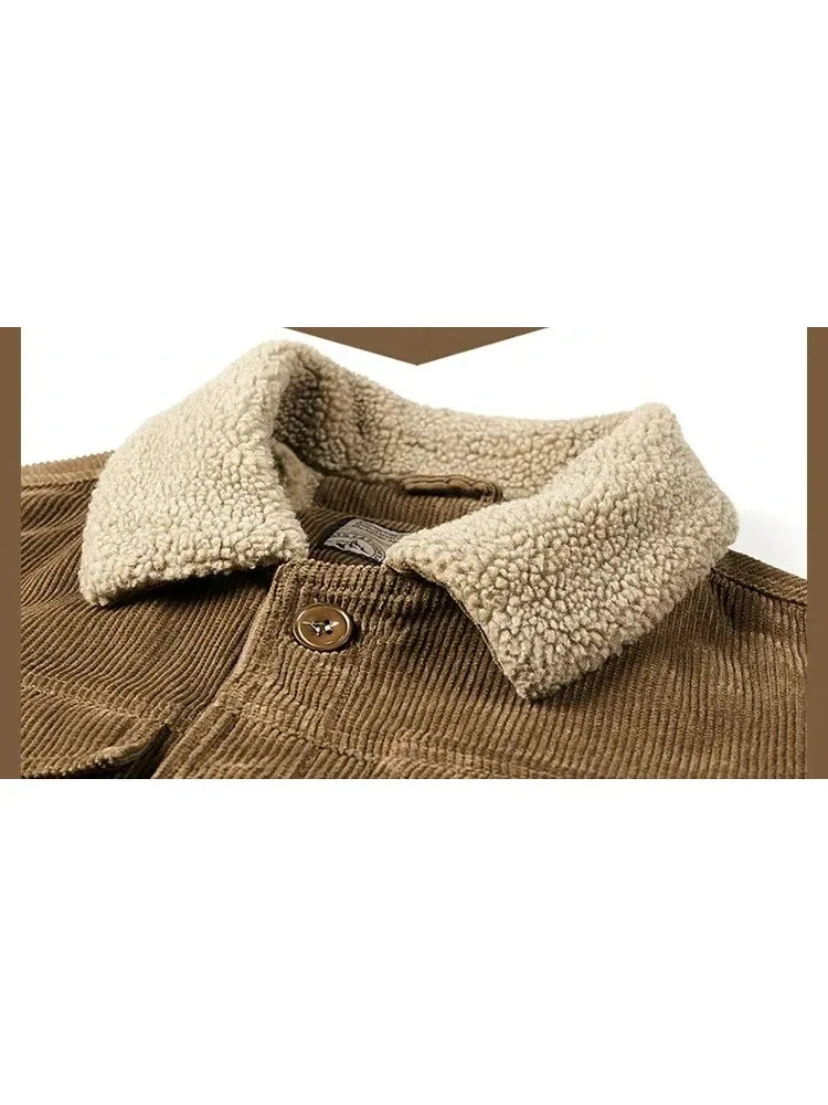 Male Cotton Jackets Padded Warm Loose Parka Coat Corduroy Short Jacket Man Solid Fur Collar Windbreaker Winter Men Fleece Jacket