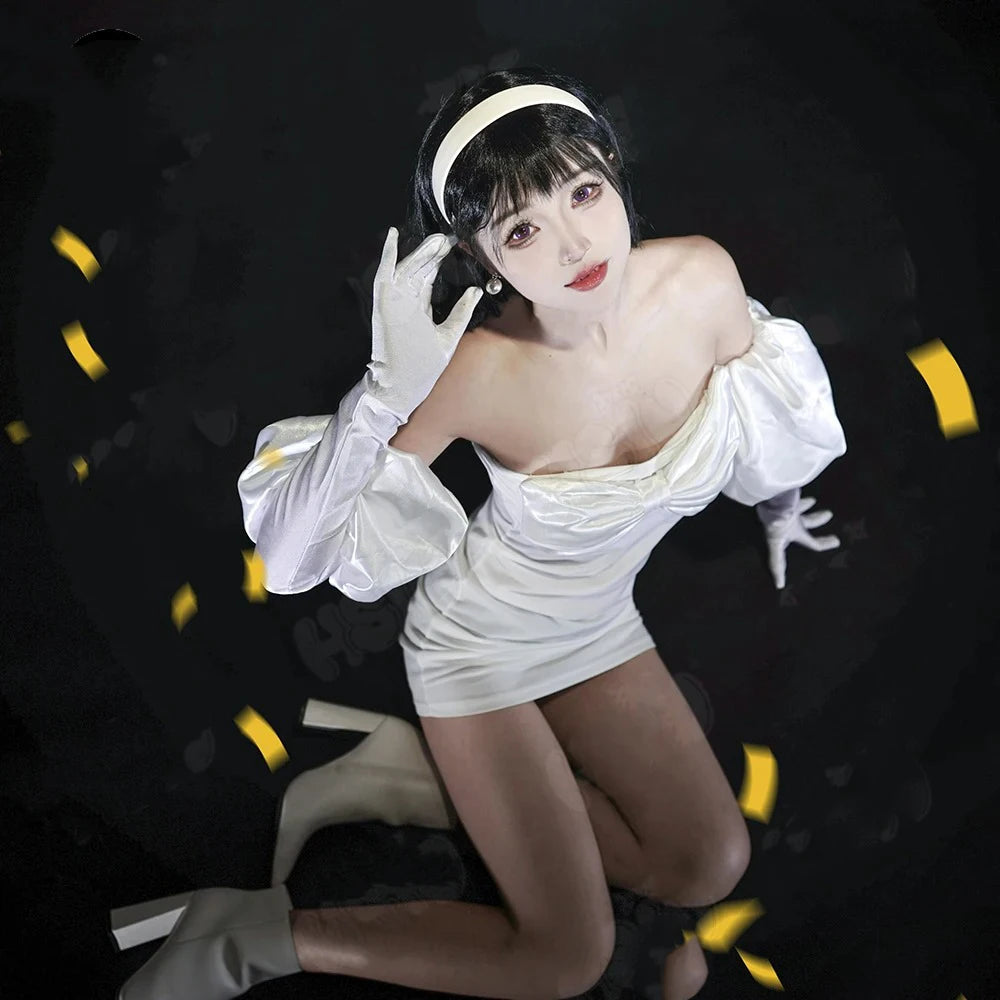Clothing Anime  stage Cosplay Costume Sexy White Dress Women Full